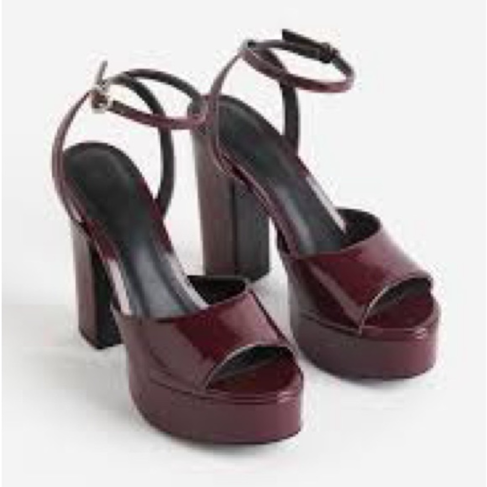 H&M Burgundy Heeled Platform Sandals. - Picture 2 of 5